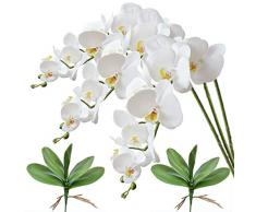 FagusHome 3 Pz Fiori Orchidea Phalaenopsis Fiori Artificiali 80cm con 2 Pz Foglie dorchidea phalaenopsis Artificiale Fiori Finti (Bianca)