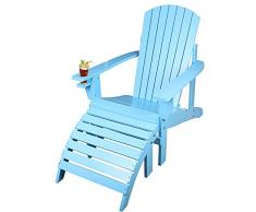 Sedie da Giardino con Poggiapiedi, Sedia Adirondack Esterno con Portabicchieri, Sdraio da Balcone per Patio Lettino Relax per Prato, Piscina, Spiaggia