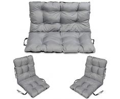 SuperKissen24. Cuscino Lungo per Panchina da Giardino 100x50 cm con Schienale 100x60 cm per Panca da Esterno ed Interno e Due Cuscini per Sdraio 96x48 cm - Grigio