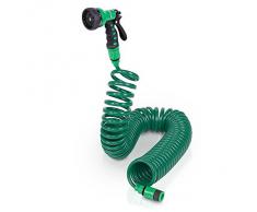 Kit tubo spirale flessibile 15 metri con raccordi per irrigazione giardino