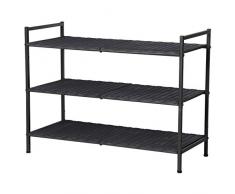 SONGMICS Scarpiera a 3 Livelli in Polyrattan, Scaffale Portascarpe Impilabile, Ripiani Regolabili, per 9-12 Paia di Scarpe, Telai in Metallo, per Ingresso Camera Cabina Armadio, Grigio Fumo LMR073G01