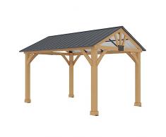 GARDIUN Pergola da Giardino Fénix 12 m2 300x401x282 cm Idoneo allUso Esterno con Struttura in Acciaio e Legno FSC, Copertura a 2 Falde Color Antracite