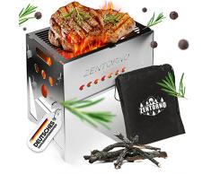 Zentorno® Barbecue da campeggio [New 2023] a carbonella da tavolo in acciaio inox | Mini griglia mobile | Piccolo barbecue portatile da viaggio | Barbecue da festival con custodia