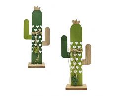 Casaido Ornamento di cactus verde - legno Home Decor pianta di cactus primavera bella decorazione -piante verdi artificiale- Set di 2