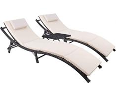 JUMMICO Chaise Lounge Pieghevole, Rattan, 3 Pezzi