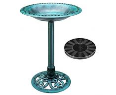 Fontana Solare, Vivohome antico in poliresina da giardino, abbeveratoio per uccelli e energia solare stagno fontana Combo set, Green Bird Bath & Round Fountain
