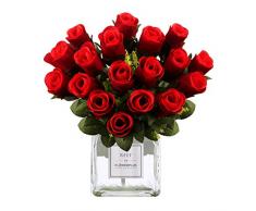 18 Rose Artificiali Realistica a Gambo Lungo Rosa Finta, Bouquet da Sposa da Sposa in Seta per Decorazioni da Ufficio in casa per Feste in Giardino Giardino e Decorazione