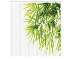 ABAKUHAUS bambù Tenda da Doccia, Pace Foglia di bambù, Tessuto Set di Decorazioni per Il Bagno con Ganci, per la Vasca da Bagno, 175 cm x 240 cm, Verde Bianco