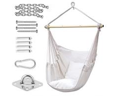 Poltrona Sospesa con 2 Cuscini e Robuste Ganci kit, Ohuhu Sedia Amaca Sedia ad Altalena Sedia a Dondolo Sospesa Esterno Costruzione Robusta e Resistente per Balcone, Giardino, Portante 150 kg, Beige