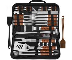 Grilliance Set di 38 posate per barbecue, in acciaio inox, accessori per barbecue per uomini, regalo di compleanno, set di utensili per barbecue di alta qualità, valigetta per barbecue，marrone