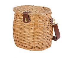 VERDELOOK Cesto portafunghi in Vimini con Coperchio e Tracolla, 33x23x35 cm