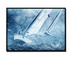 105 x 75 cm quadro - colore blu Petrol - su tela inkusive Ombra fugen cornice nero - Pittura Barca a vela regata