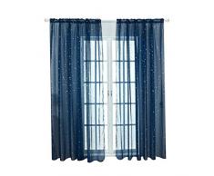 Tenda per finestra in voile di tulle con stelle, tessuto moderno per camera da letto dei bambini o soggiorno, tenda trasparente, blu navy