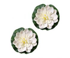 2PCS artificiale galleggiante schiuma fiore di loto ninfea e foglie di loto decorazione per esterni giardino laghetto laghetto luce notturna decorazione piscina bianco