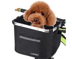 Lixada Cestino Pieghevole per Bici, Cestino Anteriore Bici Staccabile Animale Domestico Impermeabile Cestini Bici per Cani Picnic, Adatto per Manubri da Bicicletta da 25,8-31,2 mm