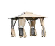 Outsunny Gazebo da Giardino 3 x 3 M Doppio Tetto Zanzariera Pareti Laterali Poliestere Rattan Marrone