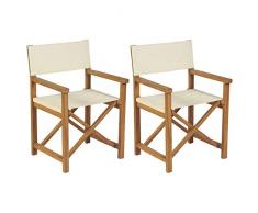 Tidyard 2 pz Sedie da Regista da Giardino Esterno Pieghevoli in Legno di Teak e Tessuto,Sedie da Giardino Pieghevole Legno,Sedie da Regista Pieghevoli,Poltrone da Giardino Pieghevoli 57,5x54,5x85 cm