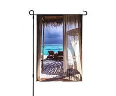 Romantico bungalow in legno stampa bandiera da giardino durevole doppia cucitura bandiera da cortile festa festa bandiera decorazione esterna