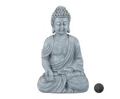 Relaxdays Statua del Buddha Seduto, 30cm da Giardino e da Soggiorno, in Ceramica, Impermeabile Anti-Gelo Grigio Chiaro