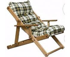 Poltrona Sedia Sdraio Relax 3 Posizioni in Legno Pieghevole Cuscino Imbottito H 100 CM Colore Come Foto (Verde Scozzese)