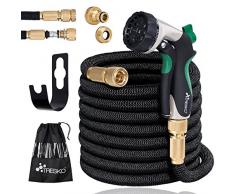 TRESKO Magic Water Tubo per irrigazione da Giardino e Terrazzo Orto Estensibile - Ideale Anche per Lavare la Macchina - Ultra Resistente con Pistola da innaffioa 10 funzioni + Raccordo in Ottone 30m