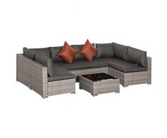 Outsunny Set Mobili da Giardino 4 Pezzi in Rattan PE, Salotto da Esterno con 3 Divani e 1 Tavolino da Caffè, Cuscini Rimovibili e Lavabili, Grigio