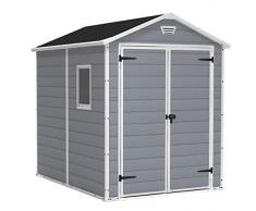 Keter Casetta da giardino Manor 6x8, Finitura Effetto Legno Graffiato, Grigia, 185,8x236,8x227 H Cm