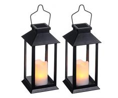 Lanterna da Esterno 2 Pezzi,Lanterna Solare da Esterno con Candela LED Senza Fiamma,Protezione IP44,Materiale ABS,Lanterna Solare per Giardino Balcone- Lanterne Solari da Esterno Nero, 8,7x4,1 Pollici