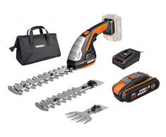 WORX 18V (20V MAX) Forbici per Erba e Arbusti a Batteria Set WG801E.4, PowerShare, Tosaerba e Sfoltirami, Forbici da prato 20 cm,Tosasiepi da 12 cm, Coltello da Erba da 10 cm, Caricabatterie Rapido