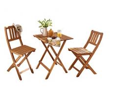 SAM® Set da Balcone Robusto, 3 Pezzi, 1 Tavolo Pieghevole + 2 sedie, Mobile da Giardino in Legno dacacia oleato, in Legno Massiccio e Pieghevole. Montanti Verticali allo Schienale.
