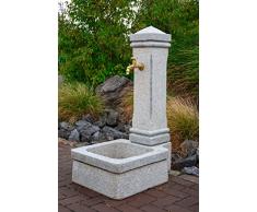 IDYL Fontana da giardino in granito, resistente al gelo, altezza 110 cm, colore grigio, realizzata a mano, decorazione asiatica per giardino e soggiorno, lavorazione artigianale raffinata e di alta