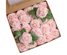Roqueen 25 Pezzi Fiori Rosa Artificiali Rose Schiuma Finte con Steli per DIY Nozze Nuziale Mazzo Centrotavola Arrangiamenti Festa Bambino Doccia Casa Decorazioni (Champagne Rosa)