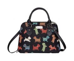 Signare Tapestry Arazzo Top Handle borsa borse donna, borsa donna tracolla con Disegni di Cani (Cucciolo giocoso)