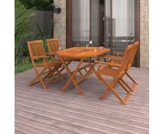Yolola 5pz Set Tavolo e Sedie da Giardino, Tavolo da Giardino con Sedie Pieghevole, Salottino da Giardino in Legno Massello di Teak