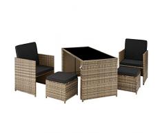 TecTake 800808 Salottino in Rattan, Set di Sedie & Tavolo con Cuscino, Design Funzionale, Resistente ai Raggi UV, Imbottitura Idrorepellente, Mobili Giardino Terrazza (Nature)