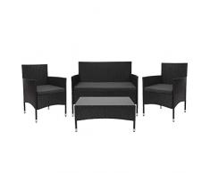 Mendler Salottino da Esterno Giardino HWC-F55 polyrattan Nero con Cuscini Grigio Scuro