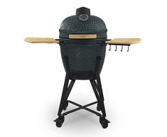 Kamado YOKO18 H.Koenig Barbecue giapponese a carbonella in ceramica 46cm, Cottura lenta/Barbecue/Grill/Affumicatore, fino a 450 °C, Distribuzione uniforme del calore, Nero