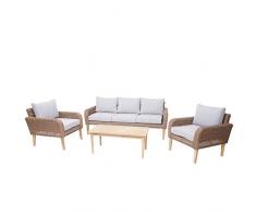 Mendler Salottino da esterno HWC-H57 intreccio polyrattan legno di acacia spun poly cuscini grigio chiaro