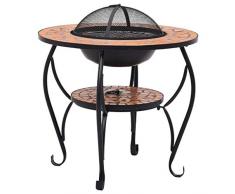 Tidyard Tavolo con Braciere a Mosaico in Ceramica,Barbecue Griglia in Stile Anticato,Grill,Brace,Barbecue Balcone,Barbecue da Giardino,Accessori Barbecue,Barbecue a Carbone 68x68x60 cm