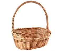 Creative Home Cesto Regalo Ovale di Vimini Naturale con Manico Leggermente Diagonale | 37 x 30 x 37 cm (+/- 1 cm) | Fatto a Mano e Resistente | Salice Naturale Spesso | Multiuso