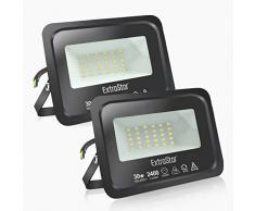 EXTRASTAR Faretti a LED per esterni 30W Potenti luci a LED per esterni IP65,Luce Bianca Fredda 6500K di sicurezza per terrazza, giardino, patio, parco, garage,2 Pezzi