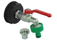 GASMIS Rubinetto a Sfera 3/4 con Adattatore Nero S60x6 3/4 per IBC Cisterna Acqua Piovana da 1000 Litri Serbatoio Cassone di Acqua, Connettore Rapido Portagomma 1, Nastro Integrato