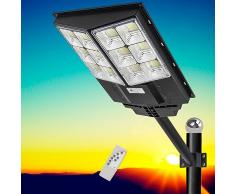 WERISE 800W lampione solare led esterno con palo, lampioni solari a led da esterno con sensore di movimento + Telecomando + ip65 impermeabile luci solari esterno