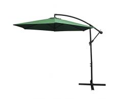 MonsterShop - Ombrellone da Giardino a Sbalzo Ombrellone Decentrato Retrattile Ombrellone Richiudibile con Manovella 3x3 M e Copertura Antipioggia con Piedistallo - Verde