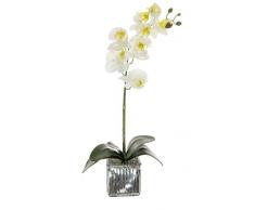 Home Decor - Orchidea artificiale 4 U, orchidea artificiale, pianta di orchidea con vaso cubo cromato, centrotavola artificiale, orchidea finta, decorazioni, piante finte, fiori artificiali bianco