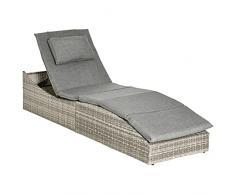 Outsunny Sdraio da Giardino in Rattan PE Pieghevole, Lettino Prendisole con Schienale Reclinabile a 5 Livelli, 60x200x40cm, Grigio