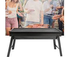 SOULONG Barbecue Grill Pieghevole, Barbecue a Carbone Griglia a Carbone Portabile, BBQ Gril Pieghevole per Picnic in Balcone e Giardino, Campeggio, Nero, 60 * 32 * 22cm