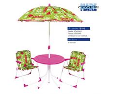 BAKAJI Set Tavolo con Ombrellone e 2 Sedie Pieghevoli per Bambini in Acciaio e Tessuto Oxford Esterno Giardino (Verde)