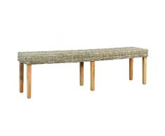 SKM Panchina da 160 cm, in rattan naturale Kubu e legno di mango massiccio