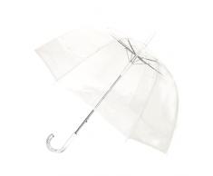 SMATI Paris - Ombrello a bolla da donna trasparente con bordo bianco - Trasparente; Frangivento; Apertura automatica; Manico in stile cristallo; Design francese; Ombrello a forma di cupola.